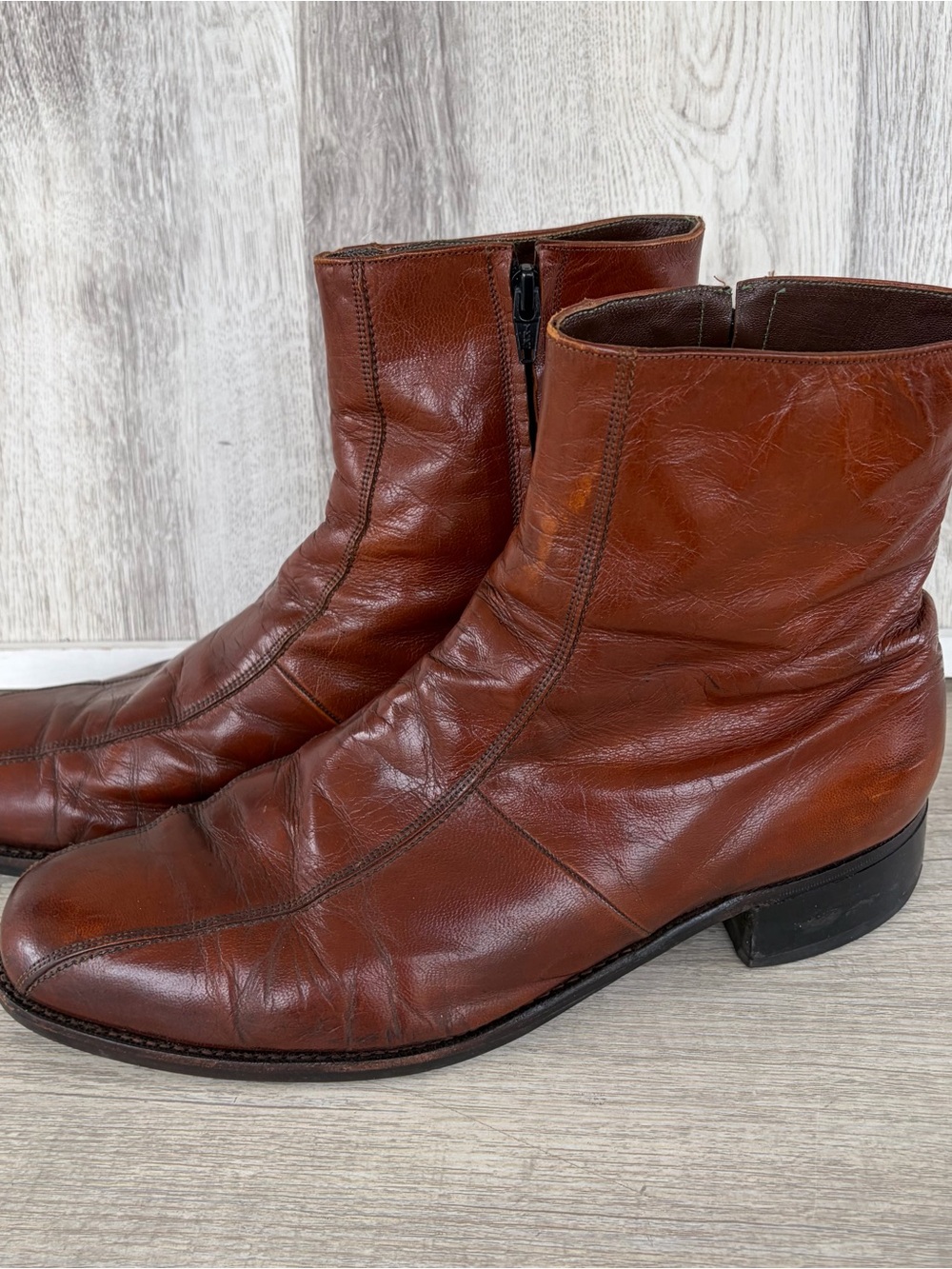 Vintage Florsheim Imperial Beetle Boots Men's Size 12.5 Brown Leather Side Zip